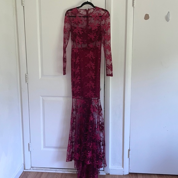 Dresses Red Floral Mesh Long Sleeve Dress Poshmark